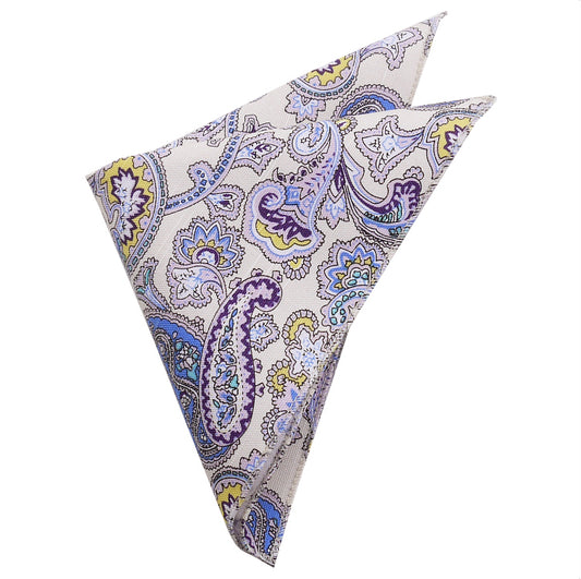 Cream with Purple Floral Paisley Pocket Square