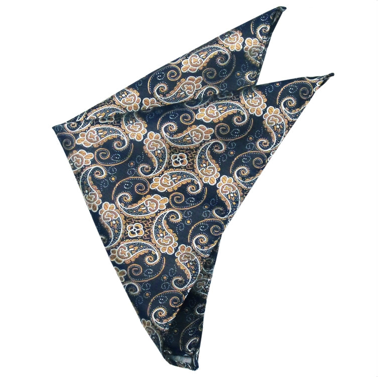 Dark Blue & Gold Paisley Pocket Square