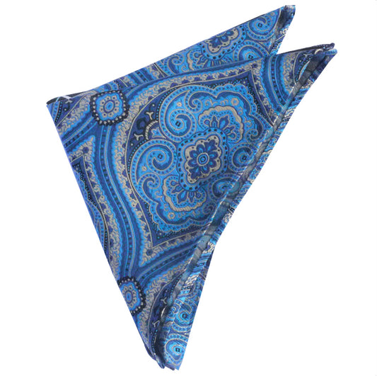 Light Blue & Gold Paisley Pocket Square