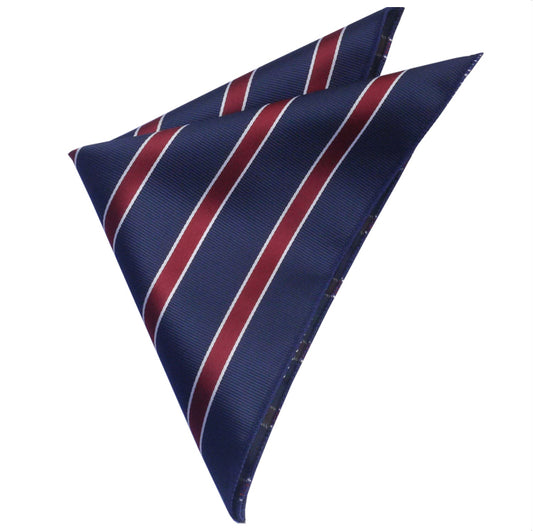 Midnight Blue Scarlet and White Stripes Pocket Square