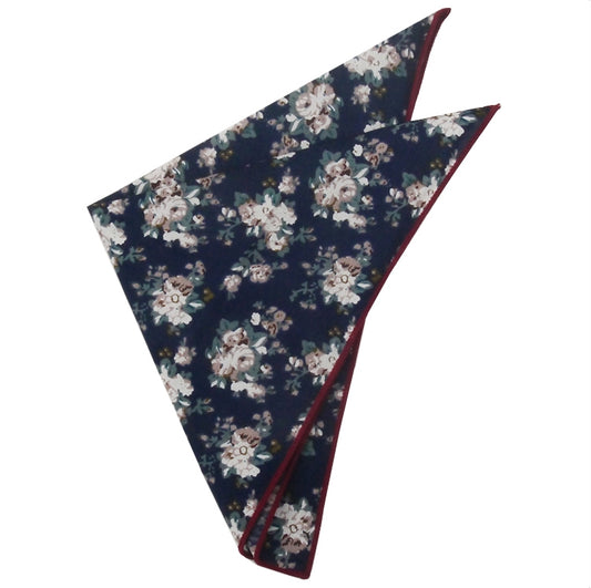 Navy with Dusky & White Floral Pattern Pocket Square