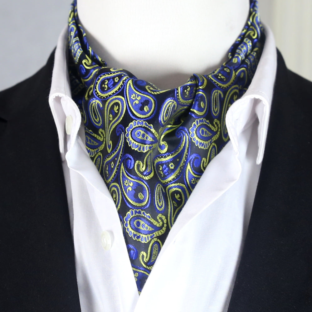 Black with Bright Yellow & Blue Paisley Ascot Cravat