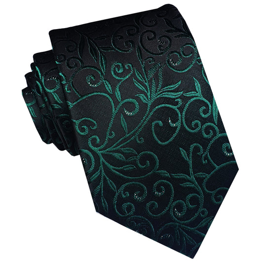 Black and Green Floral with Highlights Mens Tie