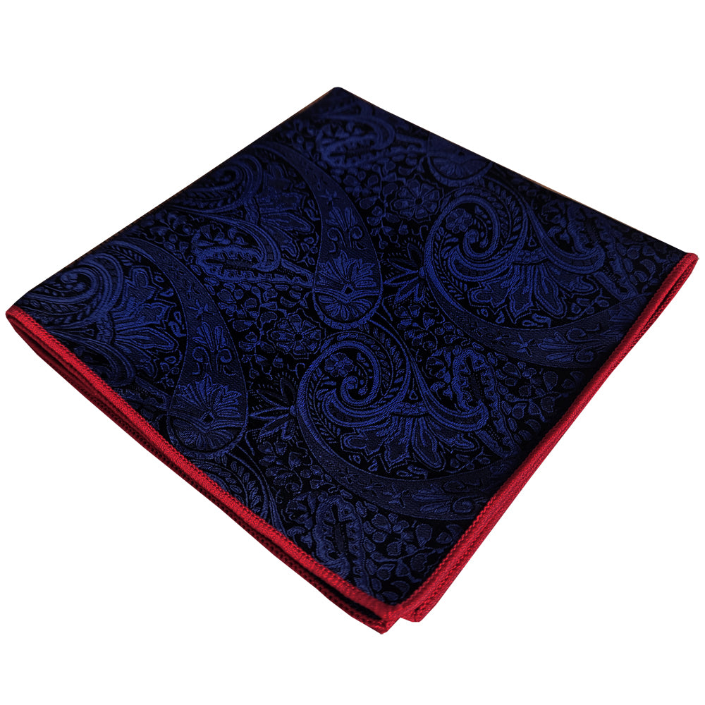 Black & Navy Blue Paisley Pocket Square