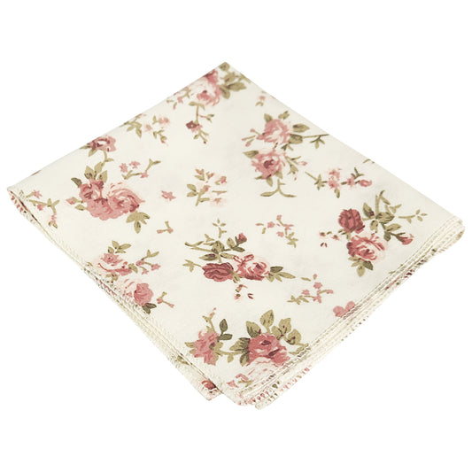 Cream with Pink Roses Floral Pocket Square