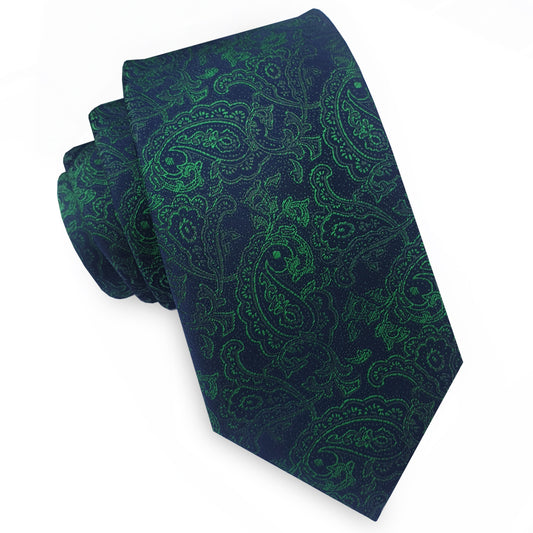 Dark Blue with Green Paisley Slim Tie