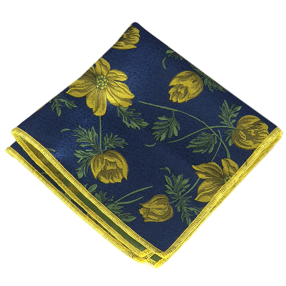 Dark Blue with Yellow Floral Pocket Square