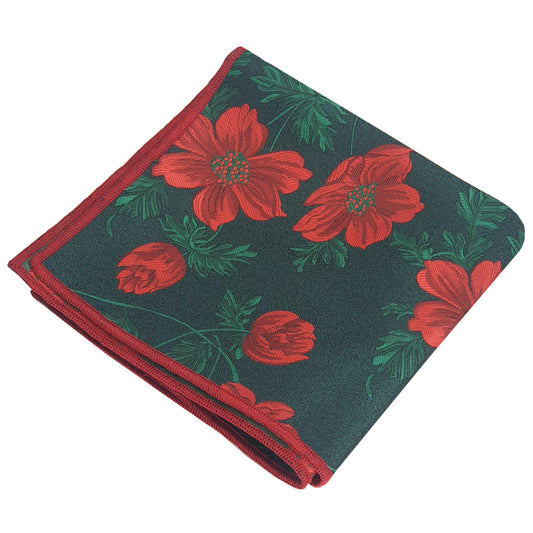 Green with Red & Green Floral Pocket Square