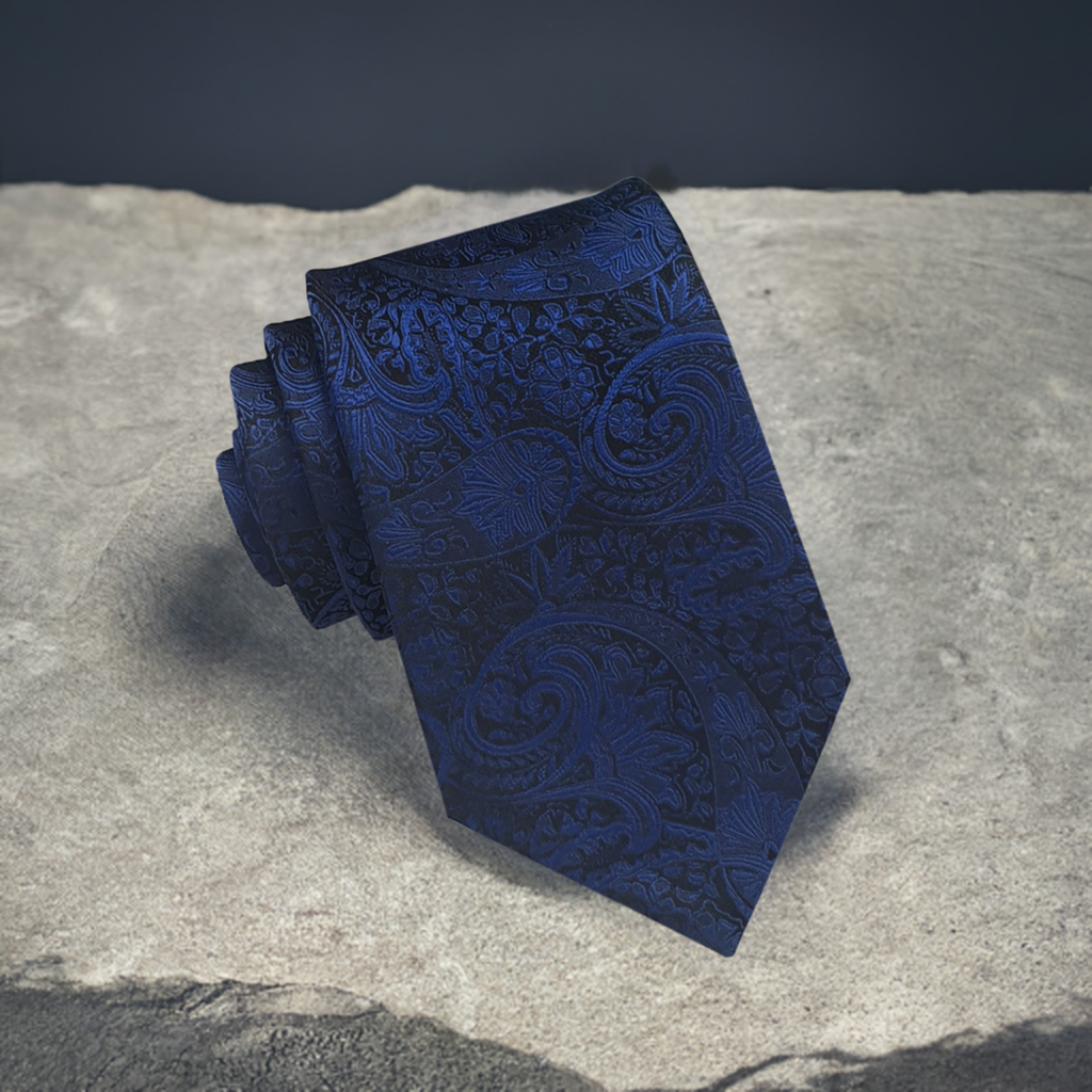 Black & Navy Blue Paisley Mens Tie