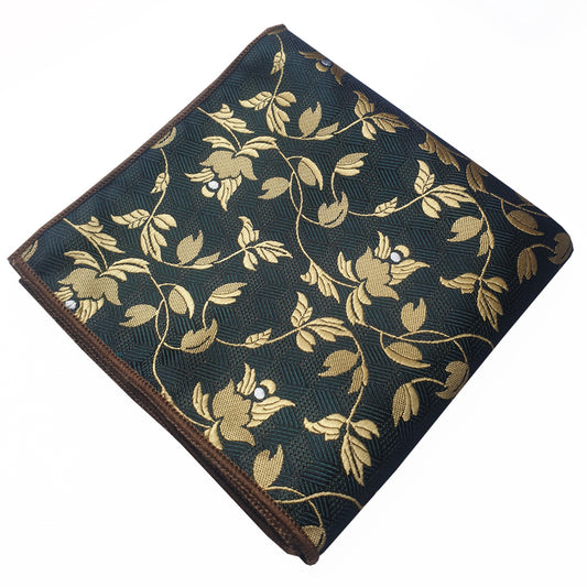 Green with Gold Floral Pocket Square