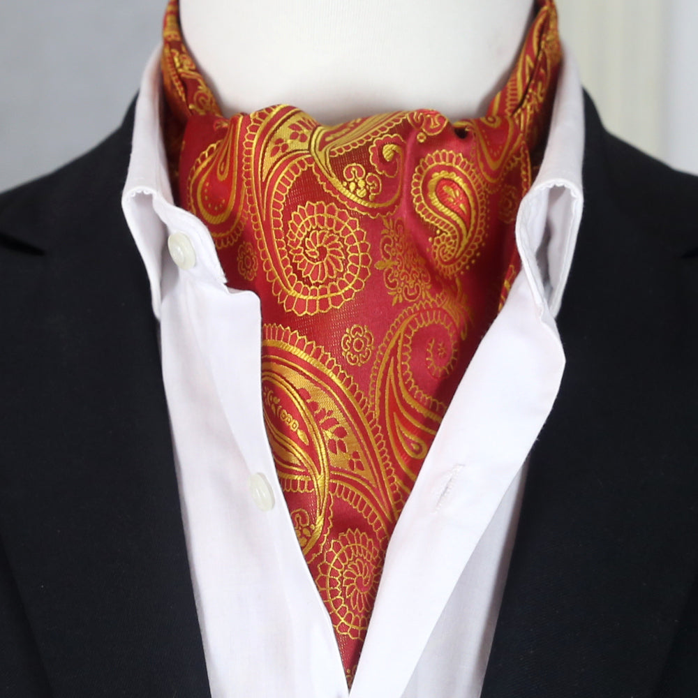 Red with Light Gold Paisley Ascot Cravat