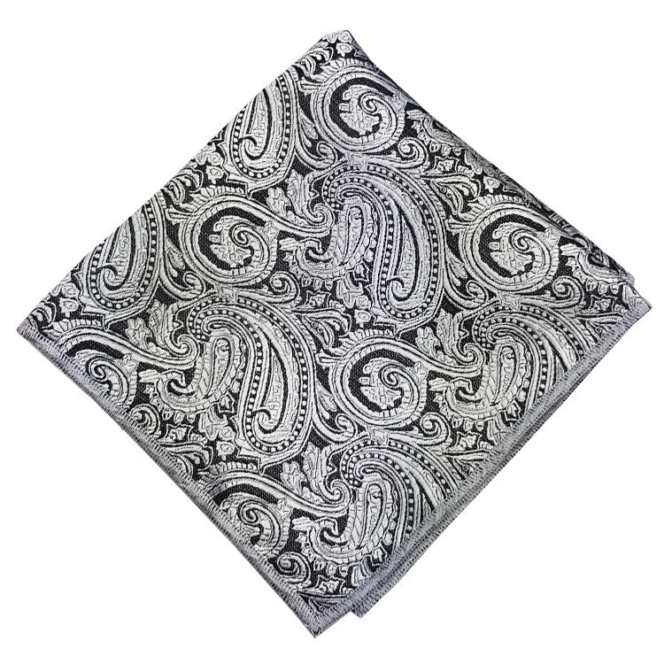 Silver & Black Paisley Pocket Square