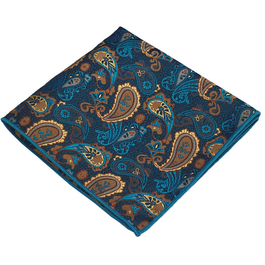 Teal, Black and Tan Paisley Pocket Square